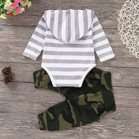 Load image into Gallery viewer, 2 Pieces Set Baby Boys Striped Print Rompers And Camo Pants Wholesale 220510116
