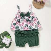 Load image into Gallery viewer, 2 Pieces Set Baby Kid Girls Flower Bow Print Tops And Solid Color Shorts Wholesale 220510122
