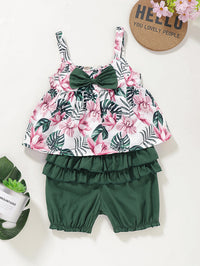 Load image into Gallery viewer, 2 Pieces Set Baby Kid Girls Flower Bow Print Tops And Solid Color Shorts Wholesale 220510122
