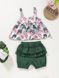 Load image into Gallery viewer, 2 Pieces Set Baby Kid Girls Flower Bow Print Tops And Solid Color Shorts Wholesale 220510122
