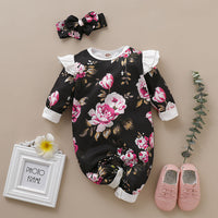Load image into Gallery viewer, Baby Girls Flower Print Jumpsuits Headwear Wholesale 220510125
