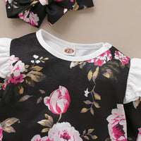 Load image into Gallery viewer, Baby Girls Flower Print Jumpsuits Headwear Wholesale 220510125
