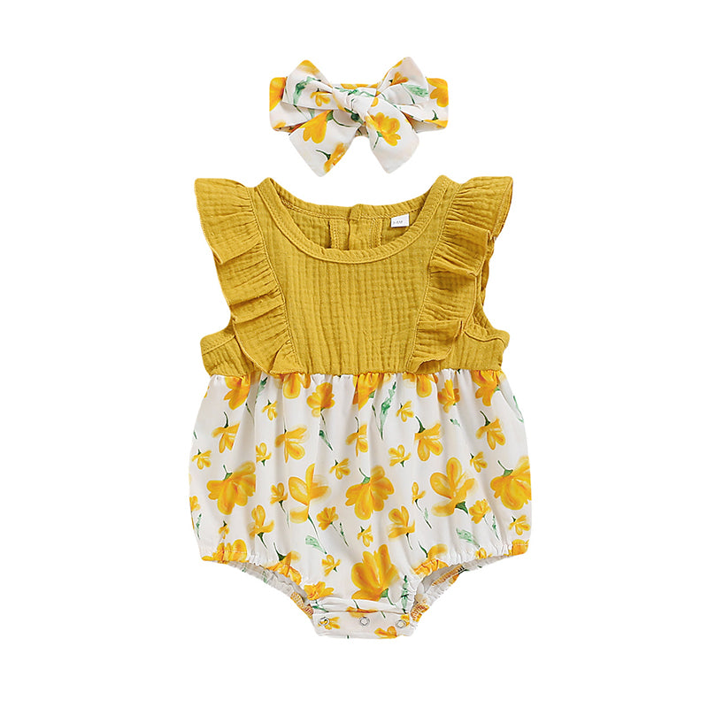 Baby Girls Color-blocking Flower Rompers Wholesale 220510126