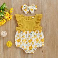 Load image into Gallery viewer, Baby Girls Color-blocking Flower Rompers Wholesale 220510126
