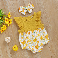 Load image into Gallery viewer, Baby Girls Color-blocking Flower Rompers Wholesale 220510126
