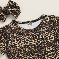 Load image into Gallery viewer, 3 Pieces Set Baby Kid Girls Leopard T-Shirts Ripped Shorts And Bow Headwear Wholesale 220510128
