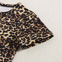 Load image into Gallery viewer, 3 Pieces Set Baby Kid Girls Leopard T-Shirts Ripped Shorts And Bow Headwear Wholesale 220510128
