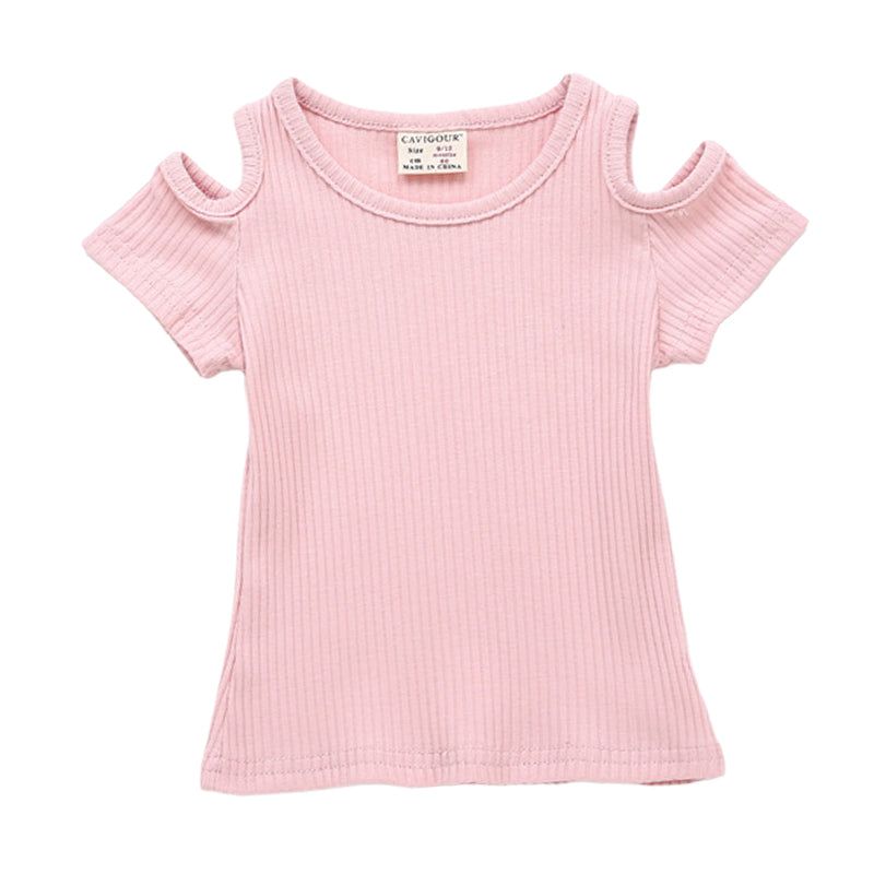 Baby Kid Girls Solid Color Muslin&Ribbed Tops Wholesale 22051013
