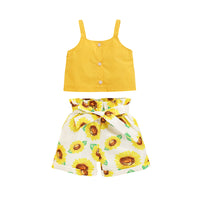 Load image into Gallery viewer, 2 Pieces Set Baby Kid Girls Flower Bow Print Shorts And Solid Color Tank Tops Wholesale 220510133
