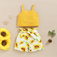 Load image into Gallery viewer, 2 Pieces Set Baby Kid Girls Flower Bow Print Shorts And Solid Color Tank Tops Wholesale 220510133
