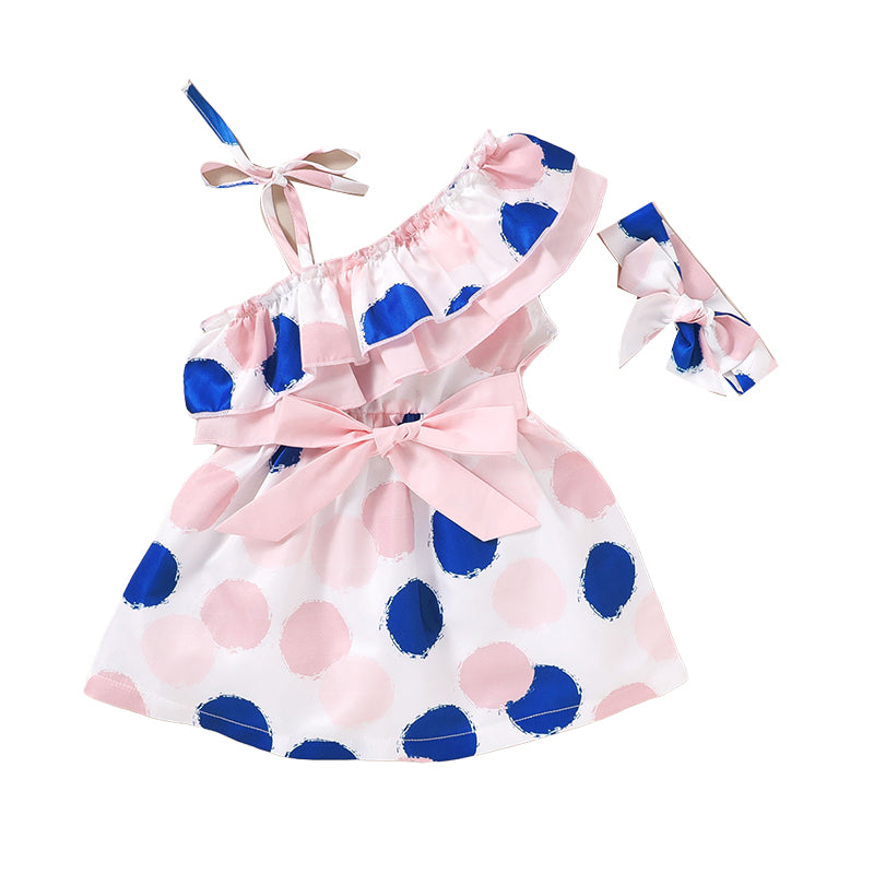 Baby Kid Girls Polka dots Bow Print Dresses Headwear Wholesale 220510134
