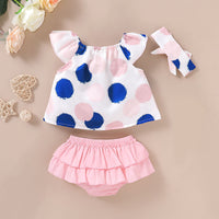 Load image into Gallery viewer, 2 Pieces Set Baby Girls Polka dots Print Tops Headwear And Solid Color Shorts Wholesale 709712003
