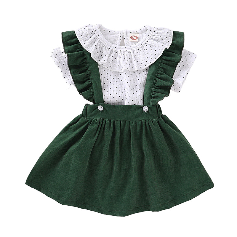2 Pieces Set Baby Girls Polka dots Print Rompers And Solid Color Skirts Wholesale 220510135