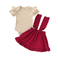 Load image into Gallery viewer, 2 Pieces Set Baby Girls Solid Color Muslin&amp;Ribbed Rompers And Skirts Wholesale 220510136

