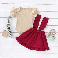 Load image into Gallery viewer, 2 Pieces Set Baby Girls Solid Color Muslin&amp;Ribbed Rompers And Skirts Wholesale 220510136
