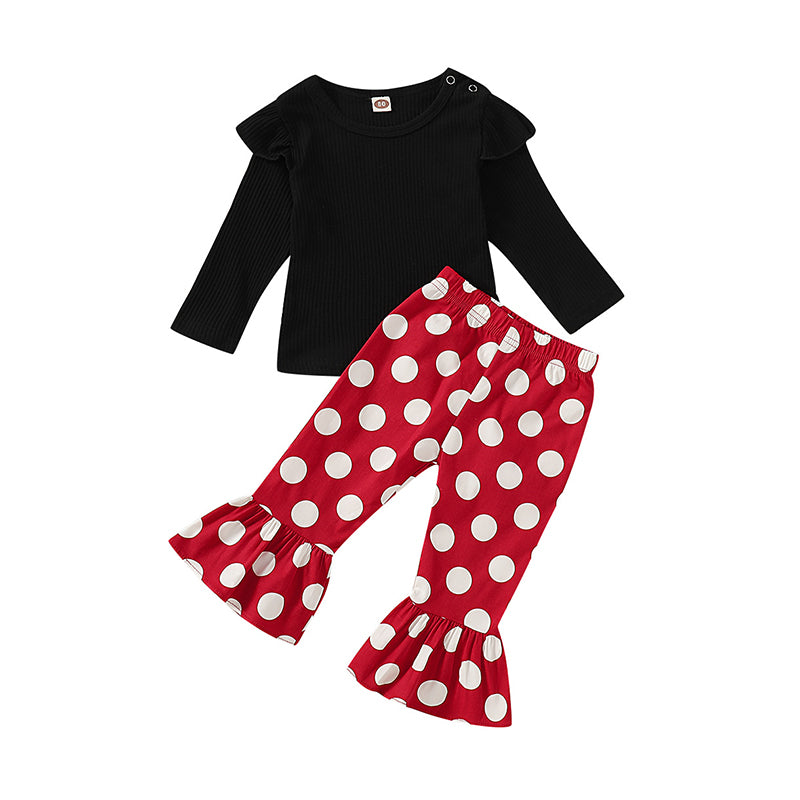 2 Pieces Set Baby Girls Polka dots Print Pants And Solid Color Tops Wholesale 220510137