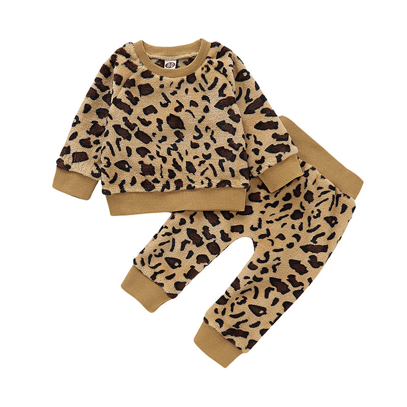 2 Pieces Set Baby Kid Girls Leopard Print Tops And Pants Wholesale 220510142
