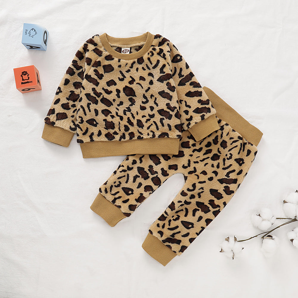 2 Pieces Set Baby Kid Girls Leopard Print Tops And Pants Wholesale 220510142