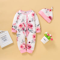 Load image into Gallery viewer, Baby Girls Flower Print Jumpsuits Hats Wholesale 220510143
