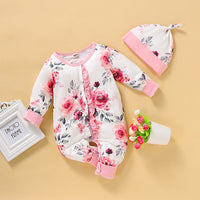 Load image into Gallery viewer, Baby Girls Flower Print Jumpsuits Hats Wholesale 220510143
