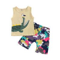 Load image into Gallery viewer, 2 Pieces Set Baby Boys Animals Cartoon Print Tank Tops And Camo Shorts Wholesale 220510144

