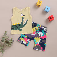 Load image into Gallery viewer, 2 Pieces Set Baby Boys Animals Cartoon Print Tank Tops And Camo Shorts Wholesale 220510144
