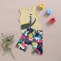 Load image into Gallery viewer, 2 Pieces Set Baby Boys Animals Cartoon Print Tank Tops And Camo Shorts Wholesale 220510144
