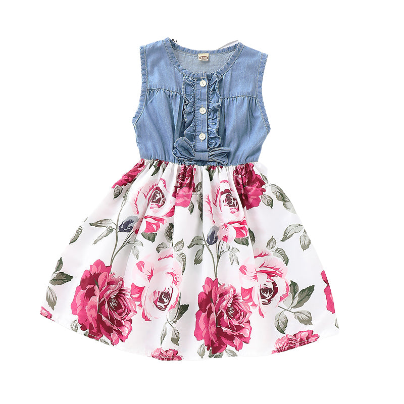 Baby Kid Girls Flower Print Dresses Wholesale 220510146