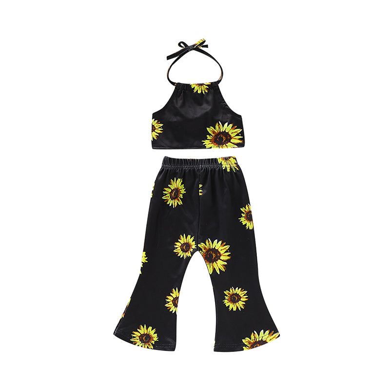 2 Pieces Set Baby Kid Girls Flower Print Tank Tops And Pants Wholesale 220510148