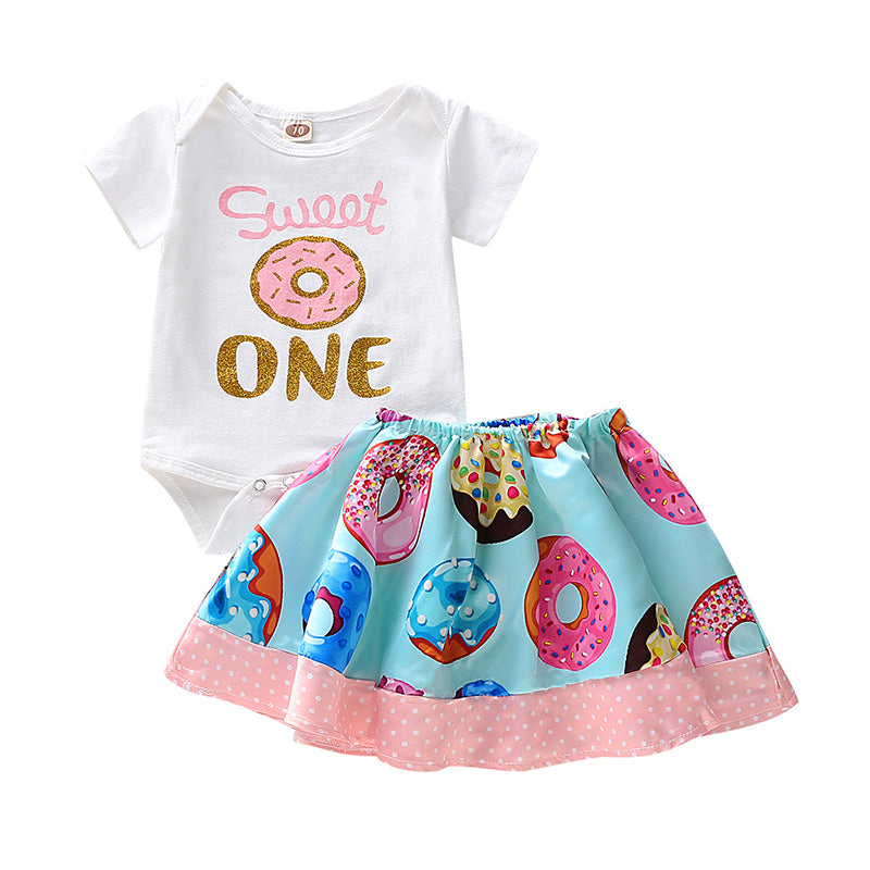 2 Pieces Set Baby Girls Letters Print Rompers And Polka dots Skirts Wholesale 220510149