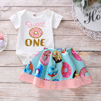 Load image into Gallery viewer, 2 Pieces Set Baby Girls Letters Print Rompers And Polka dots Skirts Wholesale 220510149
