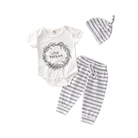 Load image into Gallery viewer, 3 Pieces Set Baby Girls Letters Print Rompers Striped Pants And Hats Wholesale 220510150

