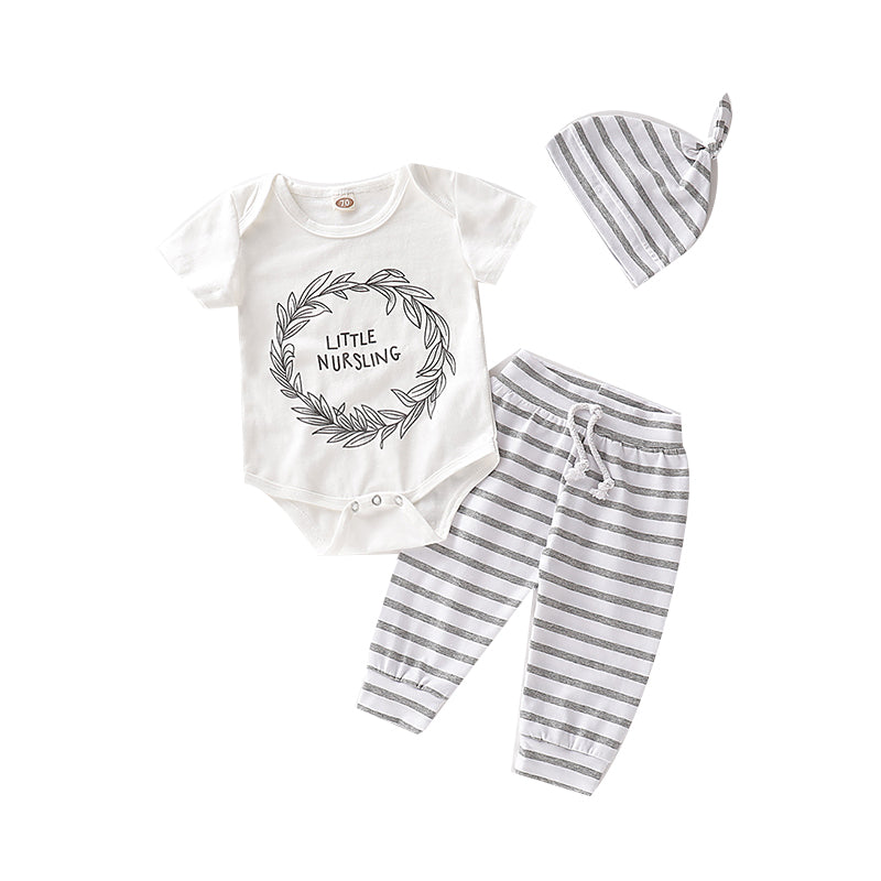 3 Pieces Set Baby Girls Letters Print Rompers Striped Pants And Hats Wholesale 220510150