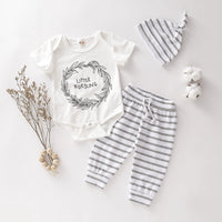 Load image into Gallery viewer, 3 Pieces Set Baby Girls Letters Print Rompers Striped Pants And Hats Wholesale 220510150
