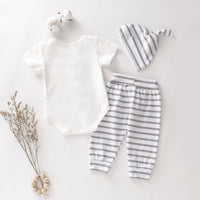 Load image into Gallery viewer, 3 Pieces Set Baby Girls Letters Print Rompers Striped Pants And Hats Wholesale 220510150
