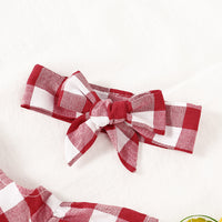 Load image into Gallery viewer, 3 Pieces Set Baby Kid Girls Checked Bow Headwear Tops And Solid Color Shorts Wholesale 220510151
