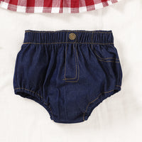 Load image into Gallery viewer, 3 Pieces Set Baby Kid Girls Checked Bow Headwear Tops And Solid Color Shorts Wholesale 220510151
