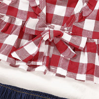 Load image into Gallery viewer, 3 Pieces Set Baby Kid Girls Checked Bow Headwear Tops And Solid Color Shorts Wholesale 220510151
