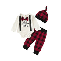 Load image into Gallery viewer, 2 Pieces Set Baby Girls Boys Letters Bow Rompers And Camo Checked Pants Wholesale 220510153
