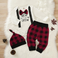 Load image into Gallery viewer, 2 Pieces Set Baby Girls Boys Letters Bow Rompers And Camo Checked Pants Wholesale 220510153
