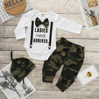 Load image into Gallery viewer, 2 Pieces Set Baby Girls Boys Letters Bow Rompers And Camo Checked Pants Wholesale 220510153
