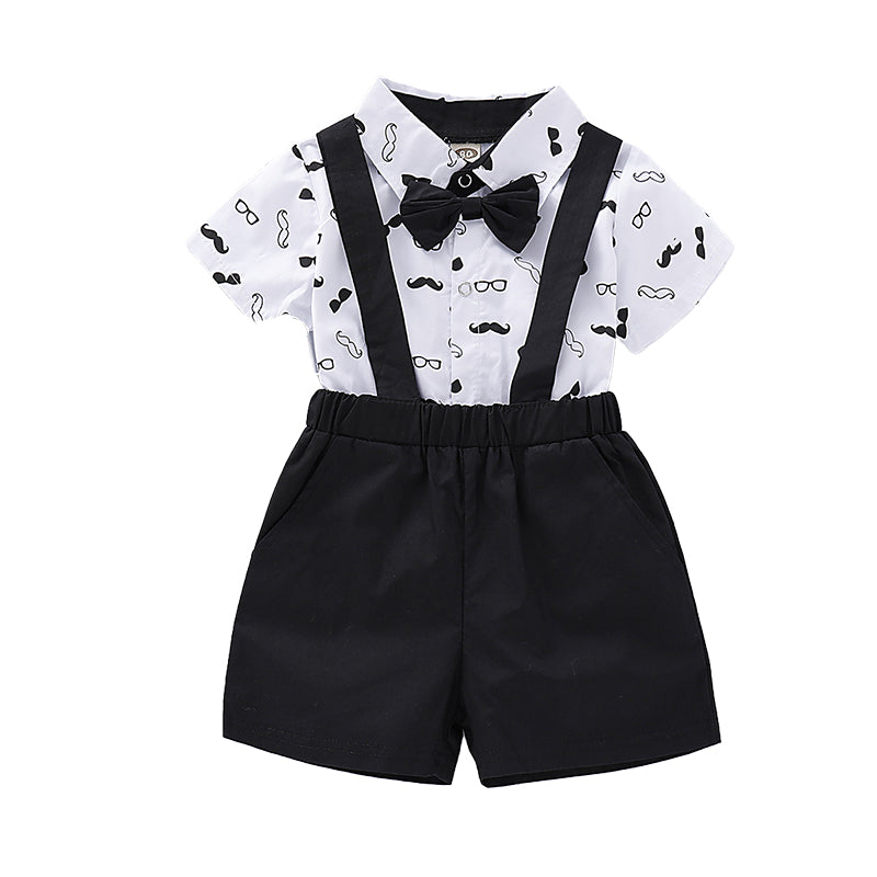2 Pieces Set Baby Boys Dressy Bow Print Rompers And Solid Color Shorts Wholesale 220510156
