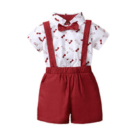 Load image into Gallery viewer, 2 Pieces Set Baby Boys Dressy Bow Print Rompers And Solid Color Shorts Wholesale 220510156
