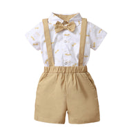 Load image into Gallery viewer, 2 Pieces Set Baby Boys Dressy Bow Print Rompers And Solid Color Shorts Wholesale 220510156
