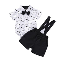 Load image into Gallery viewer, 2 Pieces Set Baby Boys Dressy Bow Print Rompers And Solid Color Shorts Wholesale 220510156
