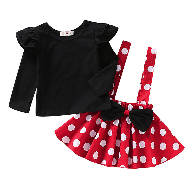 2 Pieces Set Baby Kid Girls Solid Color Tops And Polka dots Bow Skirts Wholesale 220510164