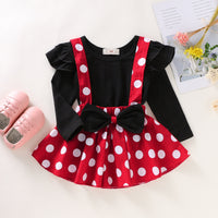 Load image into Gallery viewer, 2 Pieces Set Baby Kid Girls Solid Color Tops And Polka dots Bow Skirts Wholesale 220510164
