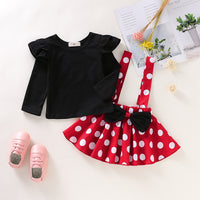 Load image into Gallery viewer, 2 Pieces Set Baby Kid Girls Solid Color Tops And Polka dots Bow Skirts Wholesale 220510164
