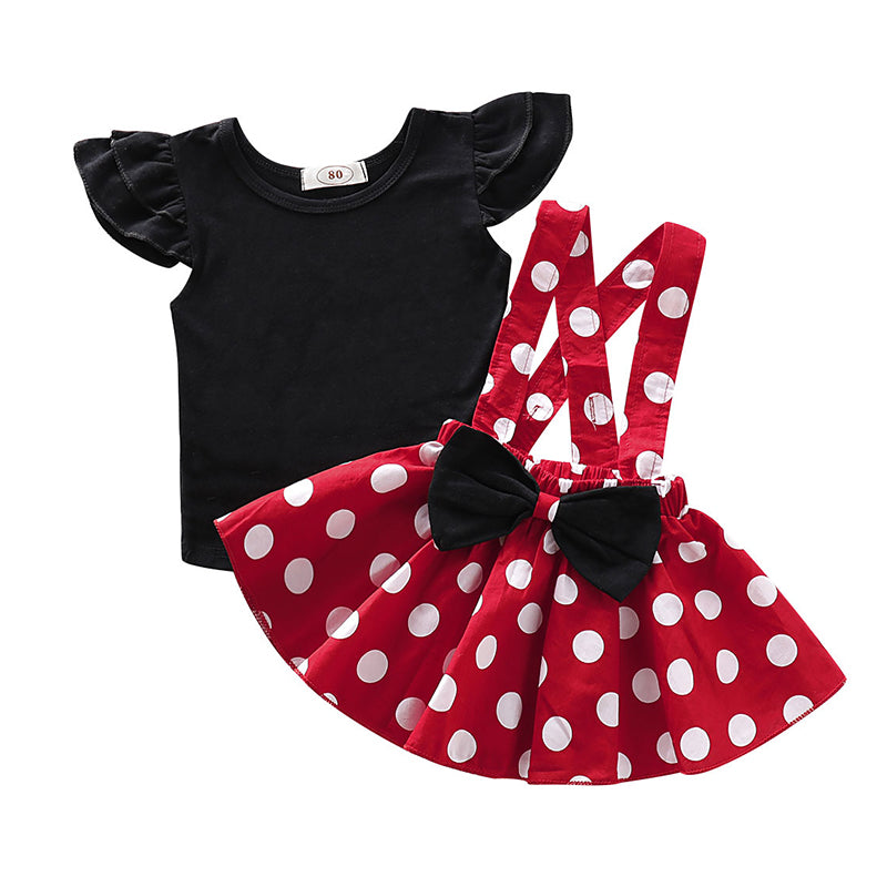 2 Pieces Set Baby Kid Girls Solid Color Print T-Shirts Polka dots And Bow Dresses Wholesale 220510167