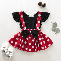 Load image into Gallery viewer, 2 Pieces Set Baby Kid Girls Solid Color Print T-Shirts Polka dots And Bow Dresses Wholesale 220510167
